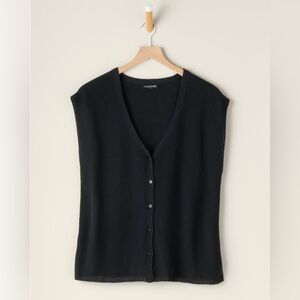 Eileen Fisher Peruvian Organic Cotton V-Neck Crepe Cardigan Vest Black Size L